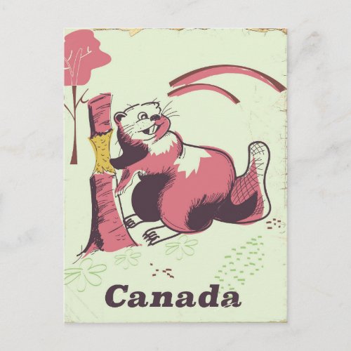 Canada vintage beaver travel poster postcard