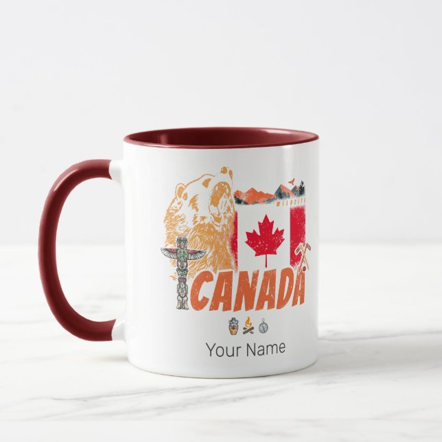 Canada Vintage Flag And Grizzly Bear Holiday Mug (Left)