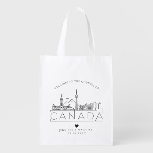 Canada Wedding  Stylized City Skyline Grocery Bag