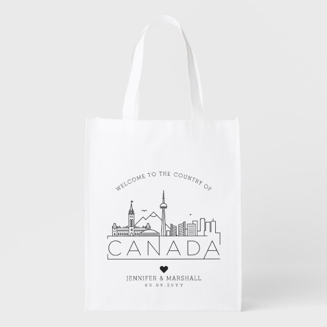 Canada Wedding | Stylized City Skyline Grocery Bag (Front)