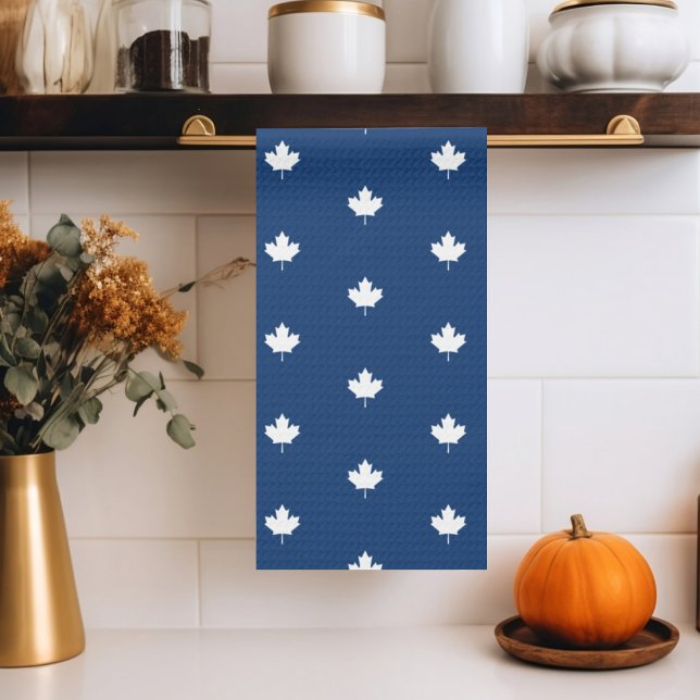 Canada White Maple Leaf on Blue Pattern Kitchen Towel (Creator Uploaded)