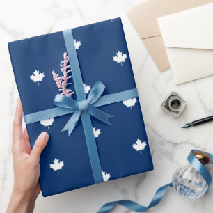 Canada White Maple Leaf on Blue Pattern Wrapping Paper