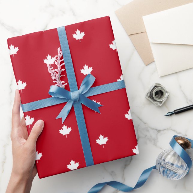 Canada White Maple Leaf on Red Pattern Wrapping Paper (Gifting)