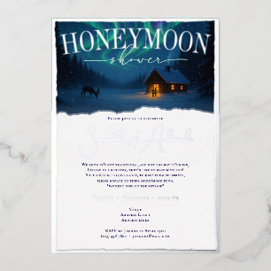 Canada Winter Lights Blue Honeymoon Couples Shower Foil Invitation