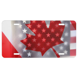Canada with America flags License Plate