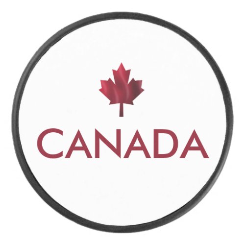 Canada with Red Maple Leaf Hockey Puck