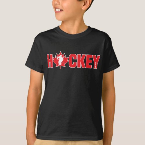 Canada Youth Hockey Maple Leaf Red on Dark T_Shirt