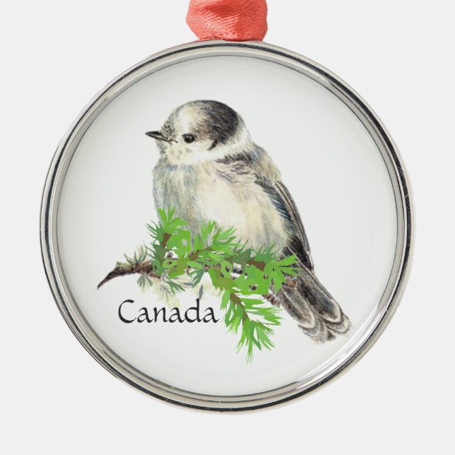 Canada's National Bird Gray Grey Jay, Whiskey Jack Metal Ornament (Front)