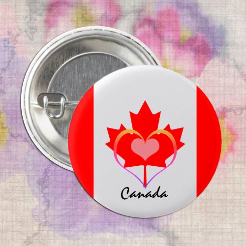 Canadia flag  Heart _ Canada travel sports fans Button