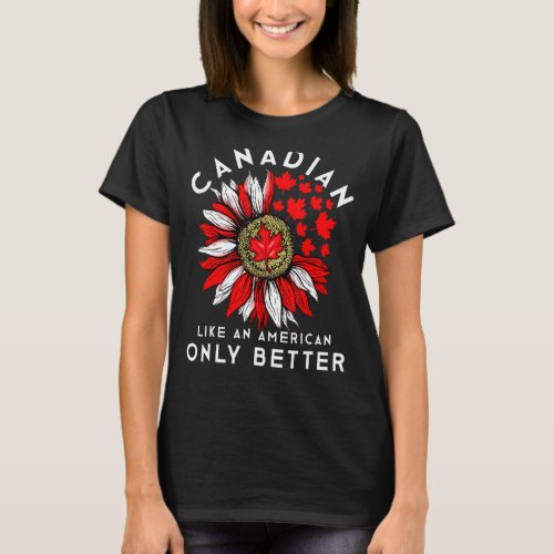 Canadian  America Canada Day Sunflower Maple Leaf  T_Shirt