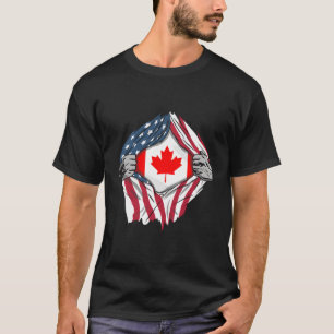 Canadian American Blood Inside Me Country Flags T-Shirt