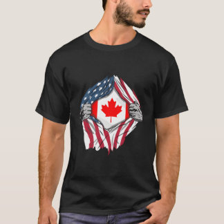Canadian American Blood Inside Me Country Flags T-Shirt