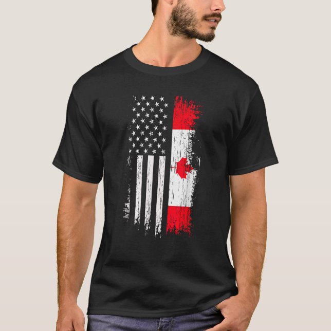 Canadian American Flag Canada America Distressed T T-Shirt (Front)