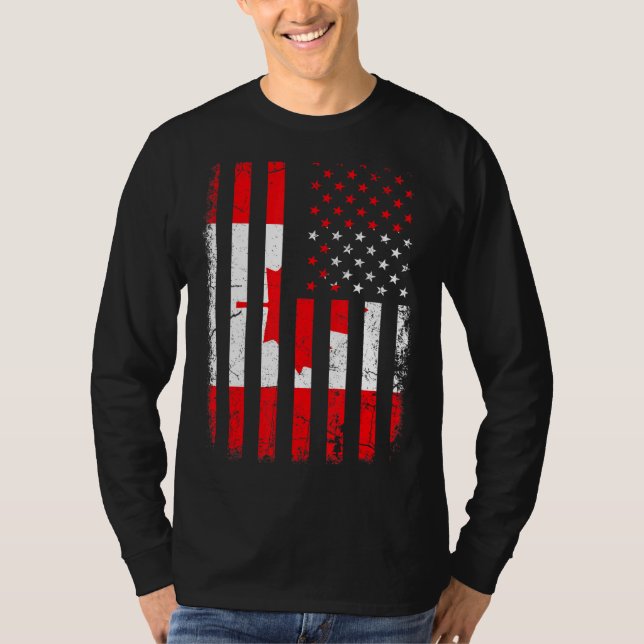 Canadian American Flag Canadian Roots Canada Ameri T-Shirt (Front)