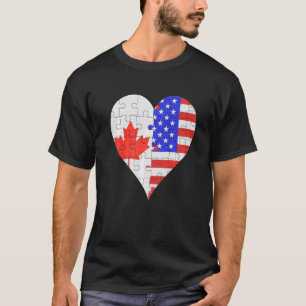 Canadian American Flag Heart T-Shirt