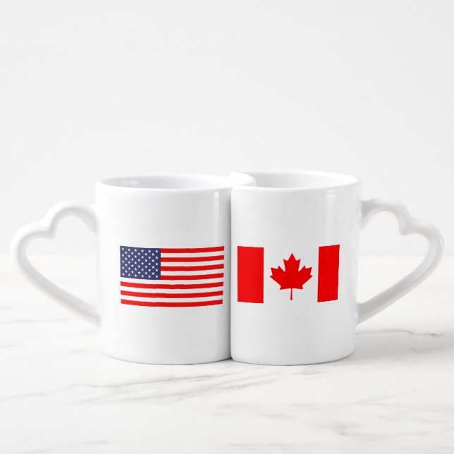 Canadian & American flag monogram lovers mug set (Front Nesting)