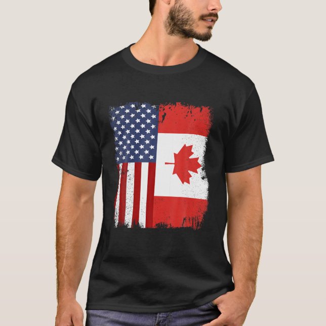 Canadian American Flag Patriotic Lover Pride Ameri T-Shirt (Front)