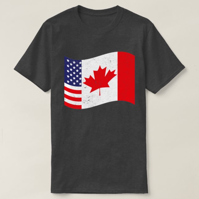 Canadian American Flag US Maple Leaf Canada T-Shirt (Design Front)