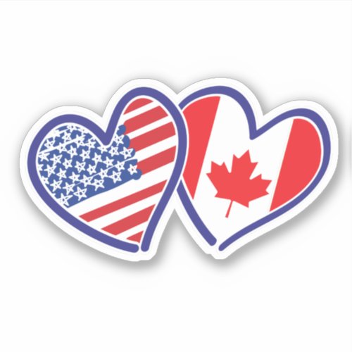 Canadian American Heart Flags Sticker