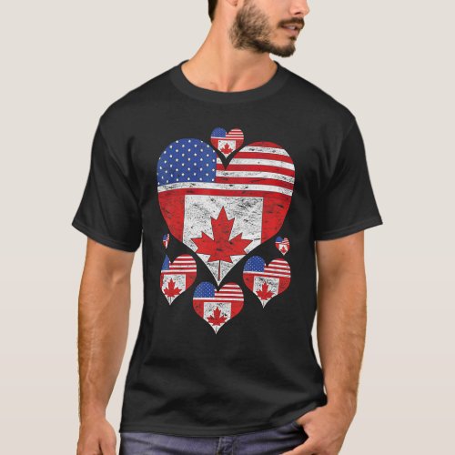 Canadian American Us Flag Maple Leaf Hearts Love C T_Shirt