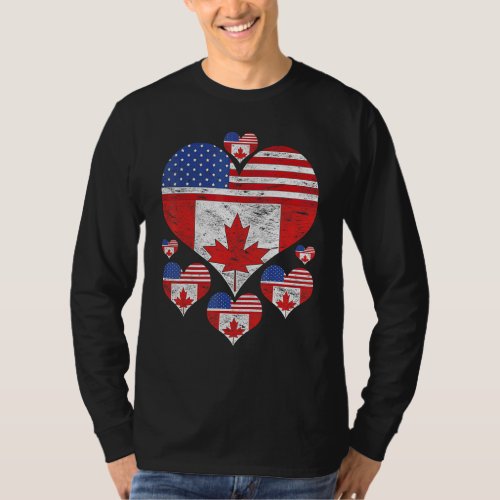 Canadian American Us Flag Maple Leaf Hearts Love C T_Shirt