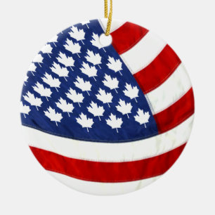 Canadian / American Waving Flag Ceramic Ornament
