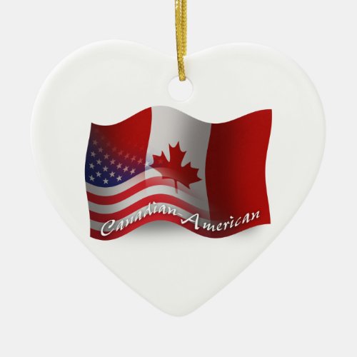 Canadian-American Waving Flag Ceramic Ornament
