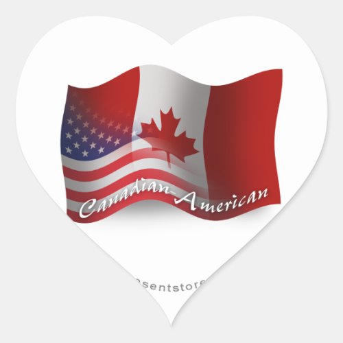 Canadian_American Waving Flag Heart Sticker