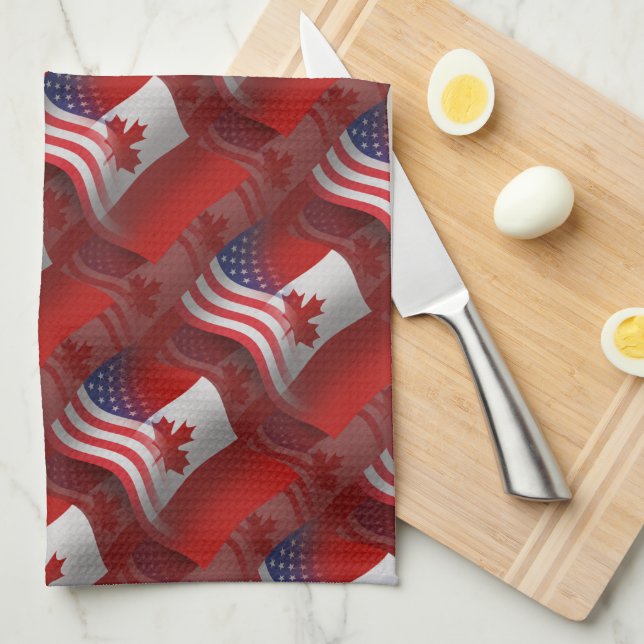 Canadian-American Waving Flag Kitchen Towel (Quarter Fold)