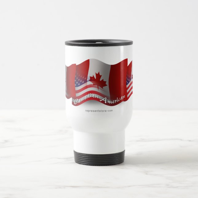 Canadian-American Waving Flag Travel Mug (Center)