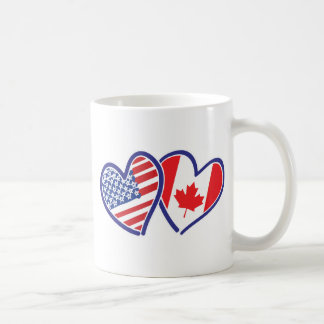 Canadian and America Flag Hearts Coffee Mug