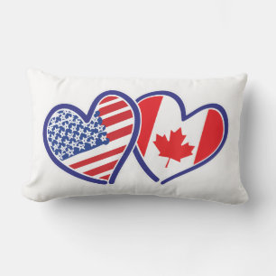 Canadian and America Flag Hearts Lumbar Pillow