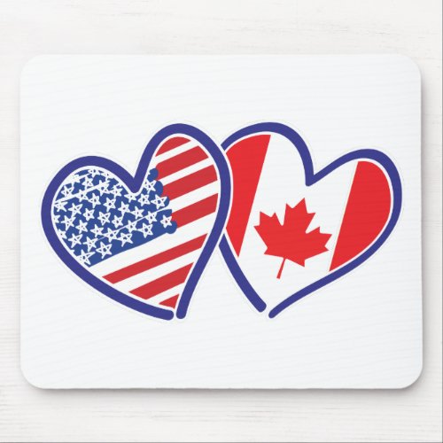 Canadian and America Flag Hearts Mouse Pad
