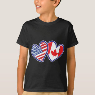 Canadian and America Flag Hearts T-Shirt