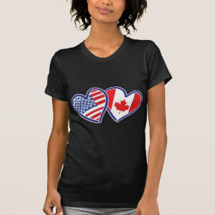 Canadian and America Flag Hearts T-Shirt