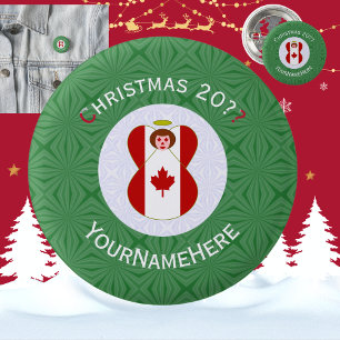 Canadian Angel Christmas Flag Personalized  Button