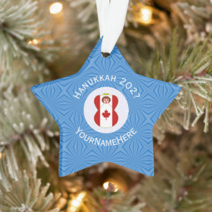 Canadian Angel Hanukkah Flag Personalized  Ornament