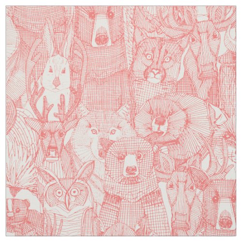 canadian animals coral pink half pearl fabric