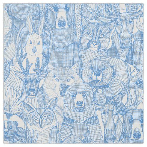 canadian animals cyan blue white fabric