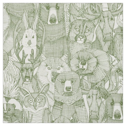 canadian animals dark olive white fabric
