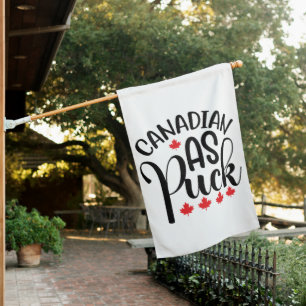 Canadian as puck red maple leaf hockey fun house flag