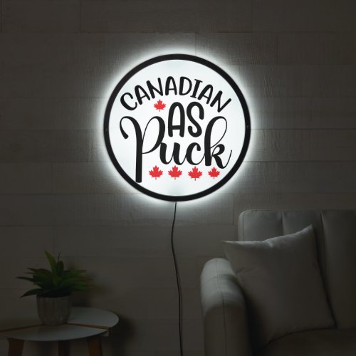 Canadian as puck red maple leaf hockey fun LED sign