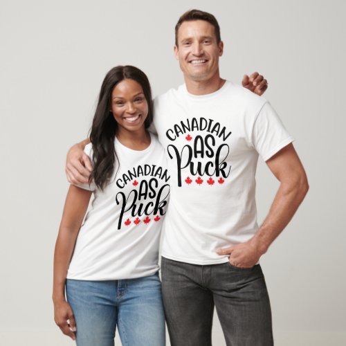 Canadian as puck red maple leaf hockey fun T_Shirt