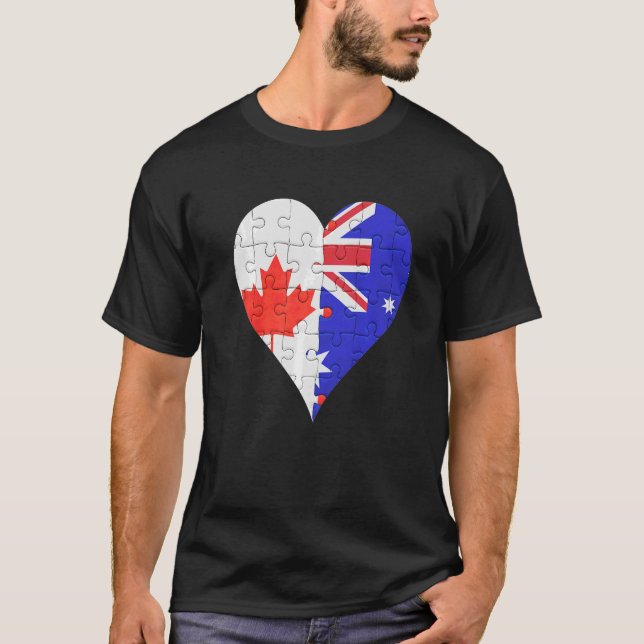 Canadian Australian Flag Heart T-Shirt (Front)