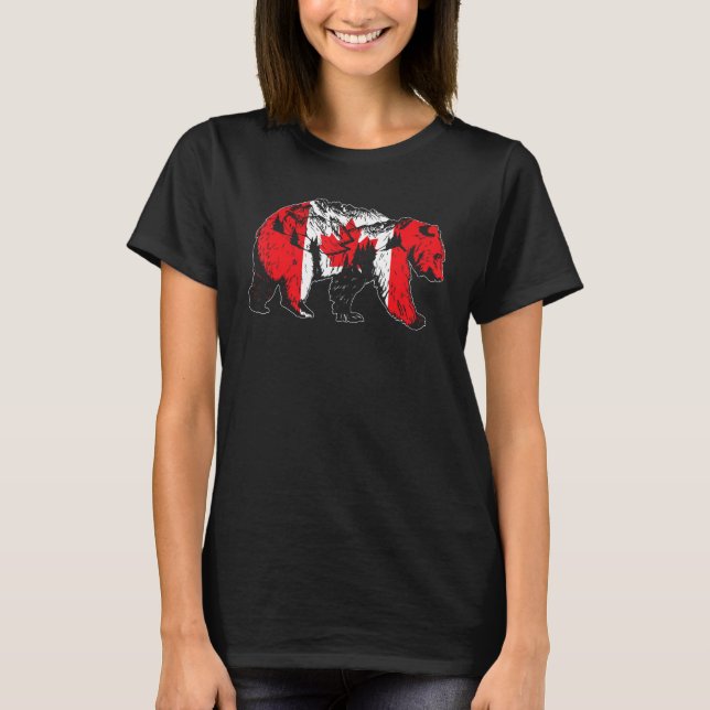 Canadian Bear & Maple Leaf Canada Flag Patriotic M T-Shirt (Front)