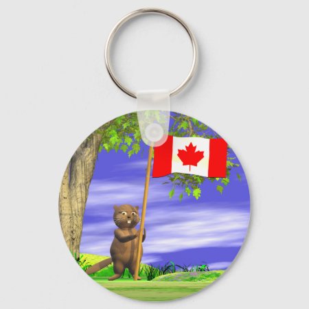 Canadian Beaver And Flag Keychain