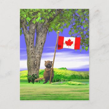 Canadian Beaver And Flag Postcard by canadianpeer at Zazzle