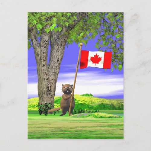 Canadian Beaver and Flag Postcard