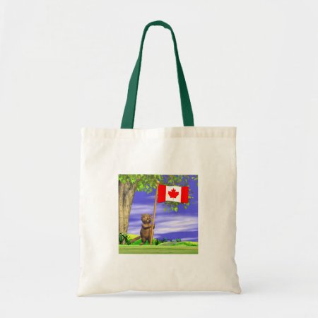 Canadian Beaver And Flag Tote Bag