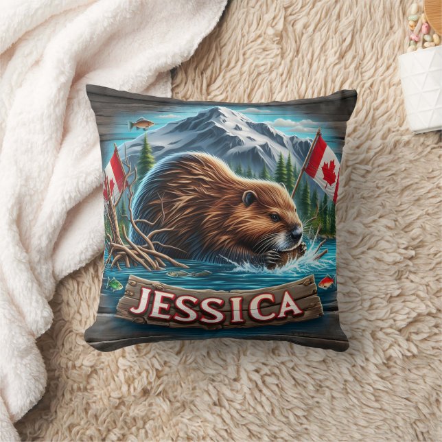 Canadian Beaver Building a Lodge in Water Throw Pillow (Blanket)